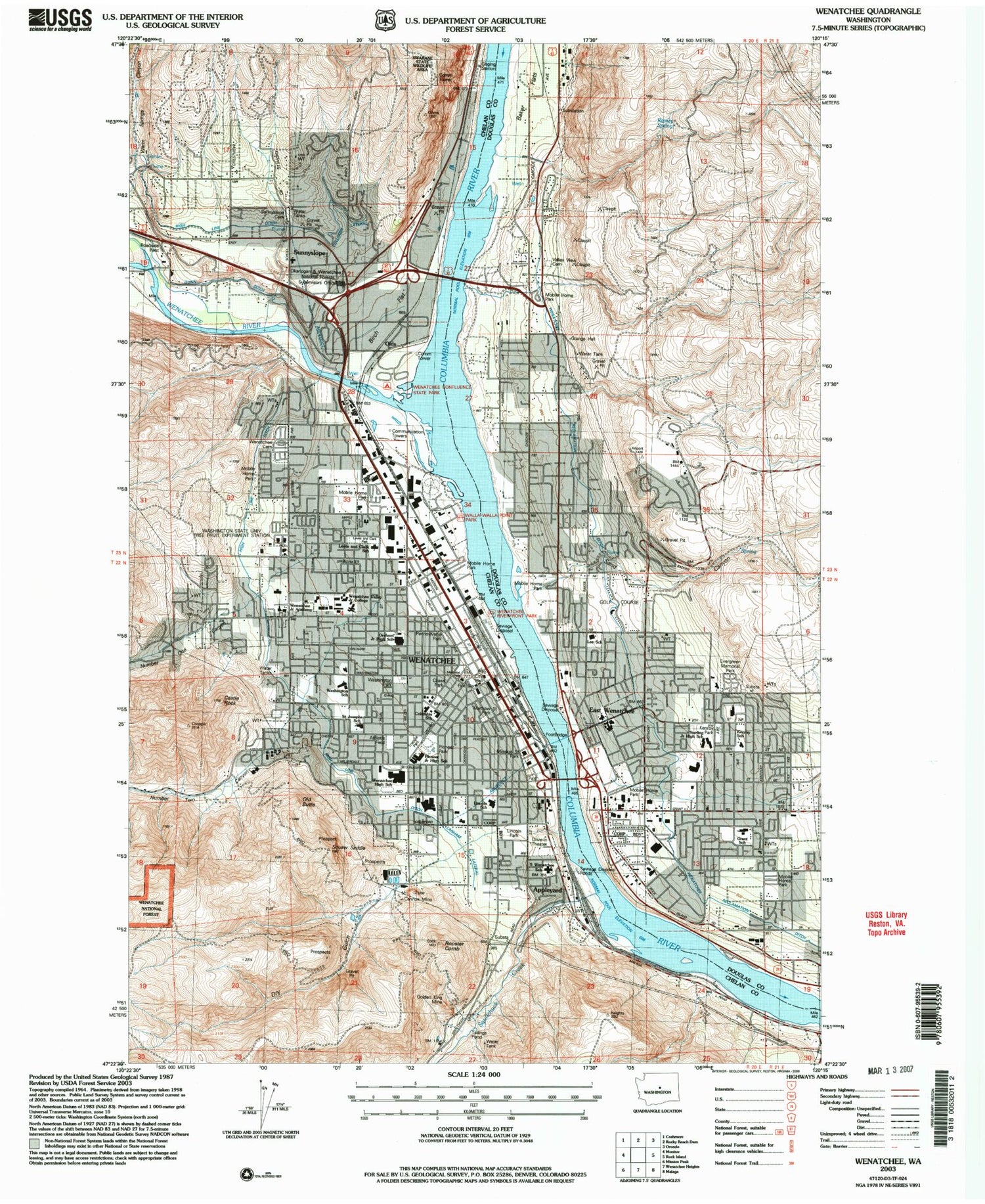 Classic USGS Wenatchee Washington 7.5'x7.5' Topo Map Image