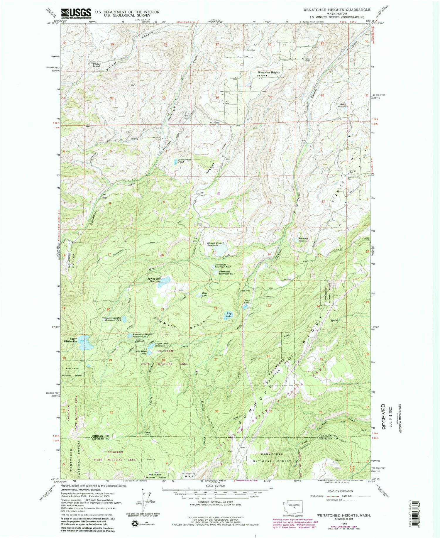 Classic USGS Wenatchee Heights Washington 7.5'x7.5' Topo Map Image
