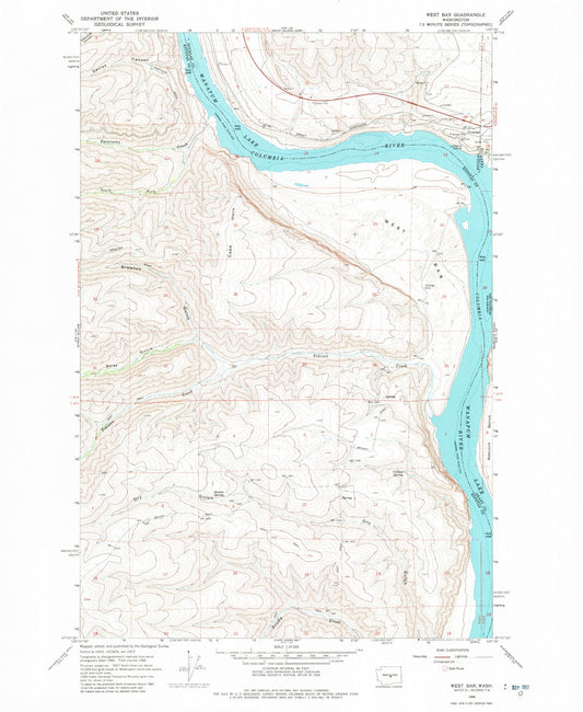 Classic USGS West Bar Washington 7.5'x7.5' Topo Map Image