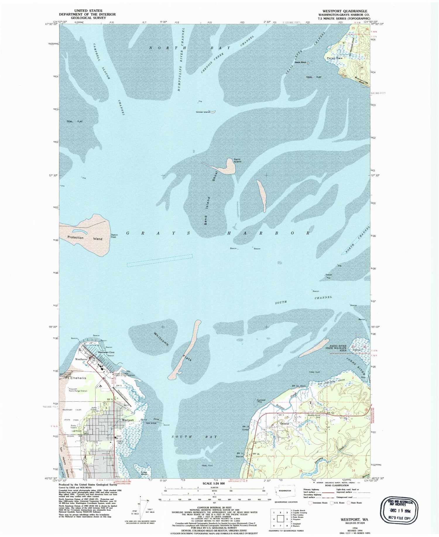 Classic USGS Westport Washington 7.5'x7.5' Topo Map Image