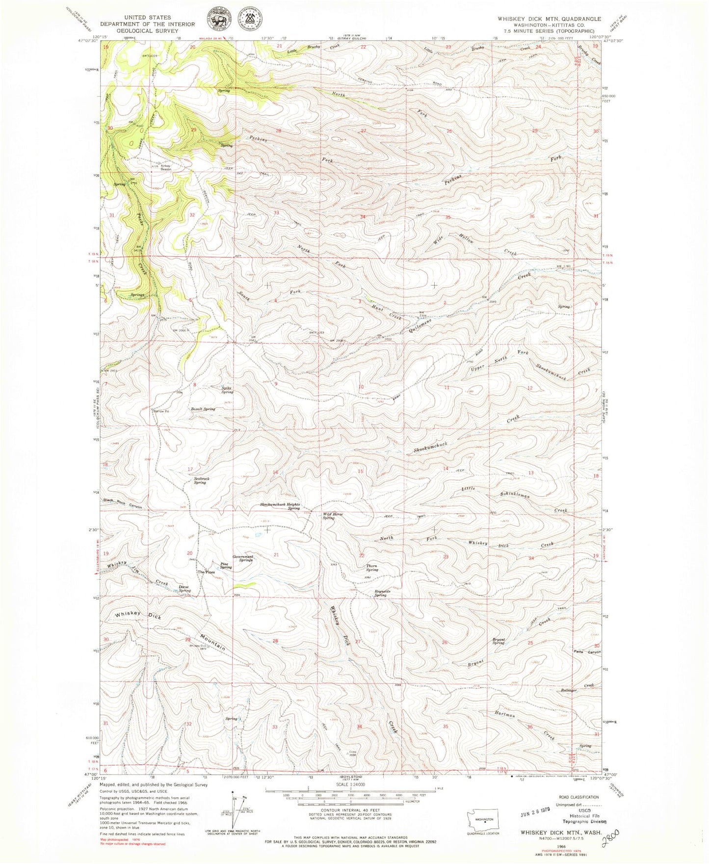 Classic USGS Whiskey Dick Mountain Washington 7.5'x7.5' Topo Map Image