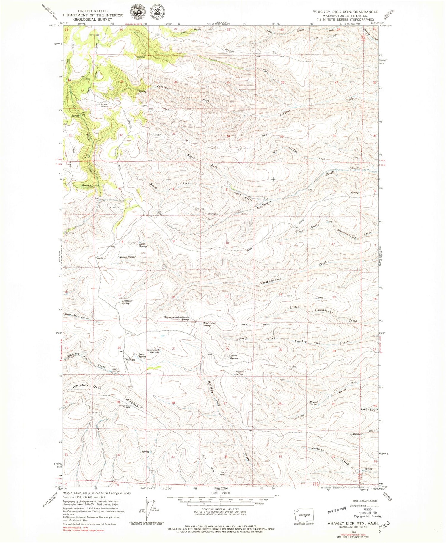 Classic USGS Whiskey Dick Mountain Washington 7.5'x7.5' Topo Map Image