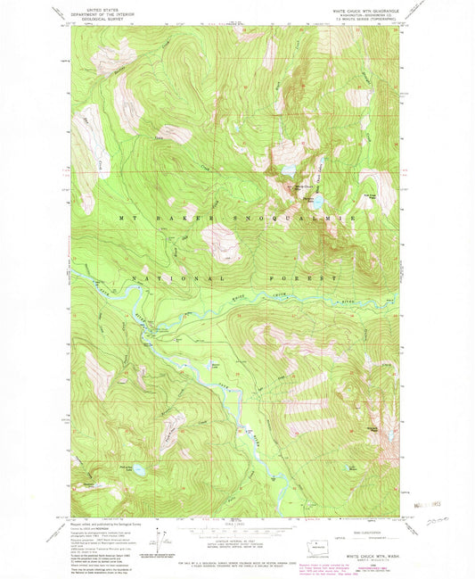 Classic USGS White Chuck Mountain Washington 7.5'x7.5' Topo Map Image
