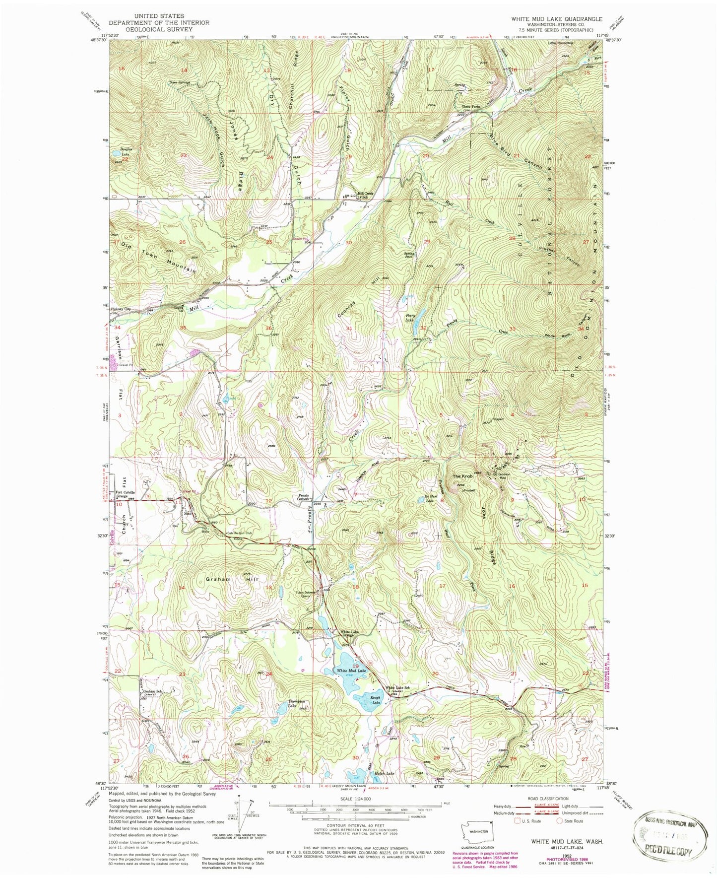 Classic USGS White Mud Lake Washington 7.5'x7.5' Topo Map Image