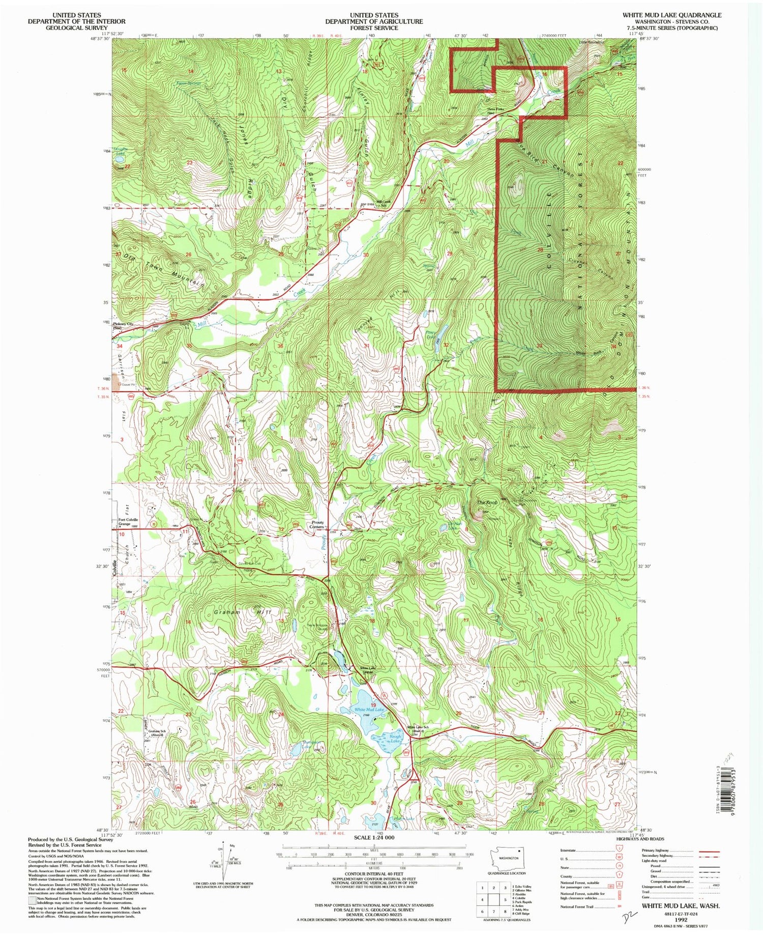 Classic USGS White Mud Lake Washington 7.5'x7.5' Topo Map Image