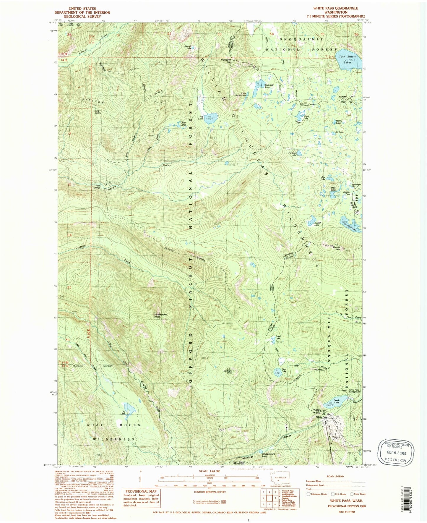 Classic USGS White Pass Washington 7.5'x7.5' Topo Map Image
