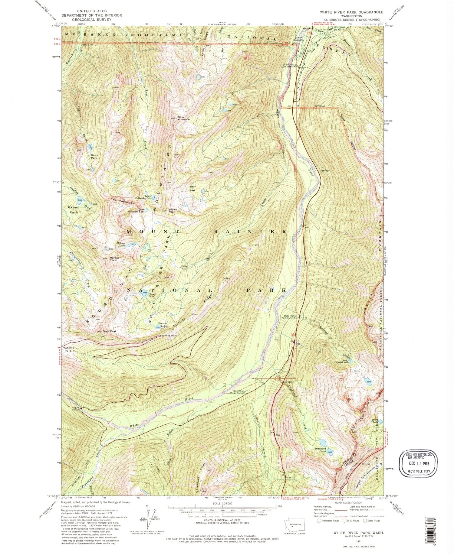 Classic USGS White River Park Washington 7.5'x7.5' Topo Map Image