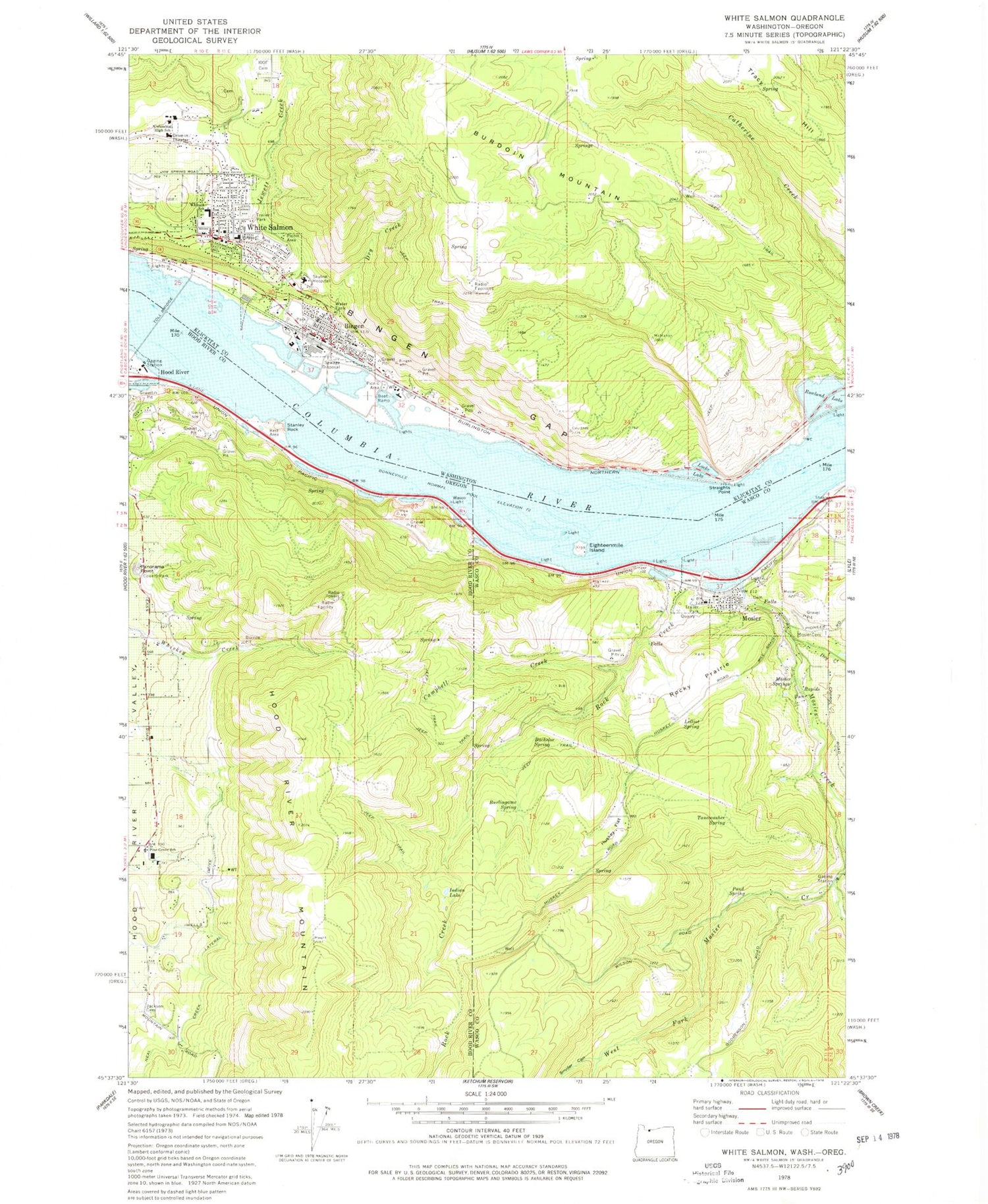 Classic USGS White Salmon Washington 7.5'x7.5' Topo Map Image