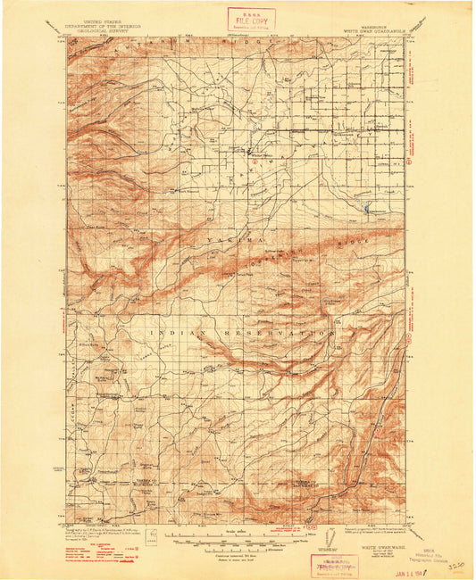 Historic 1937 White Swan Washington 30'x30' Topo Map Image