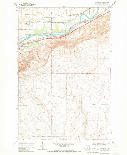 Classic USGS Whitstran Washington 7.5'x7.5' Topo Map Image