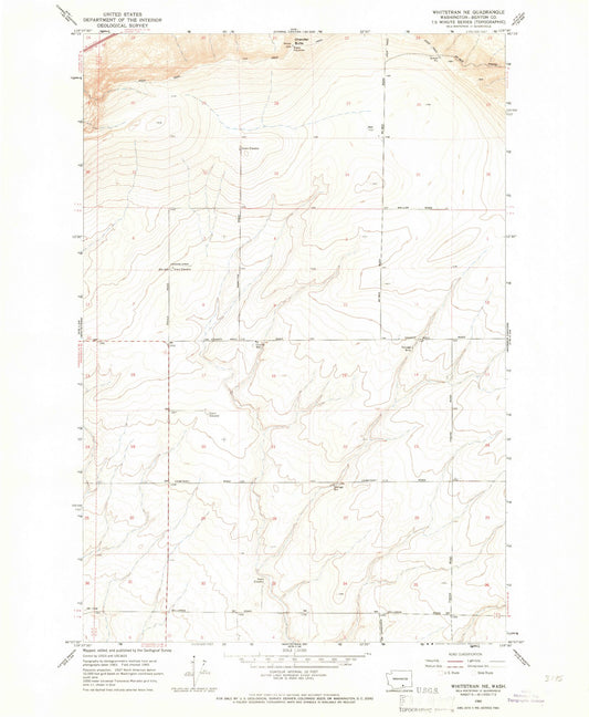 Classic USGS Whitstran NE Washington 7.5'x7.5' Topo Map Image