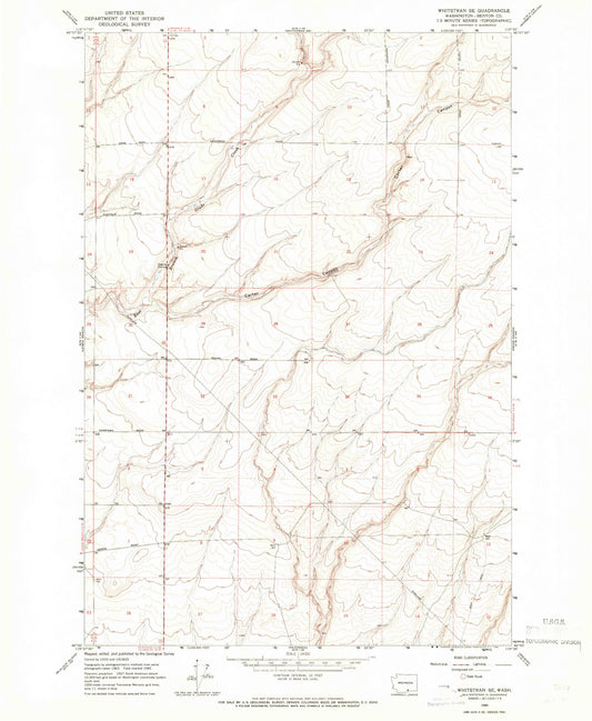 Classic USGS Whitstran SE Washington 7.5'x7.5' Topo Map Image