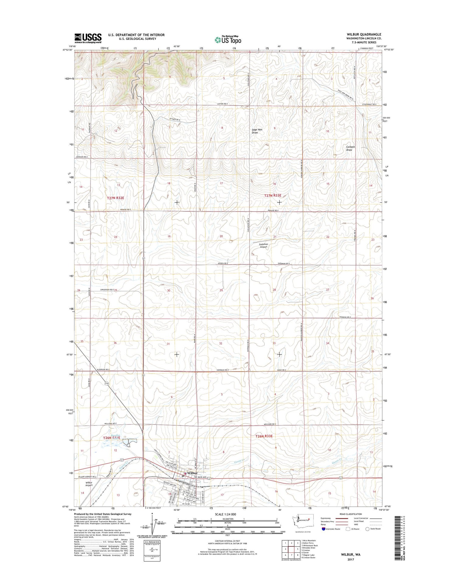 Wilbur Washington US Topo Map Image