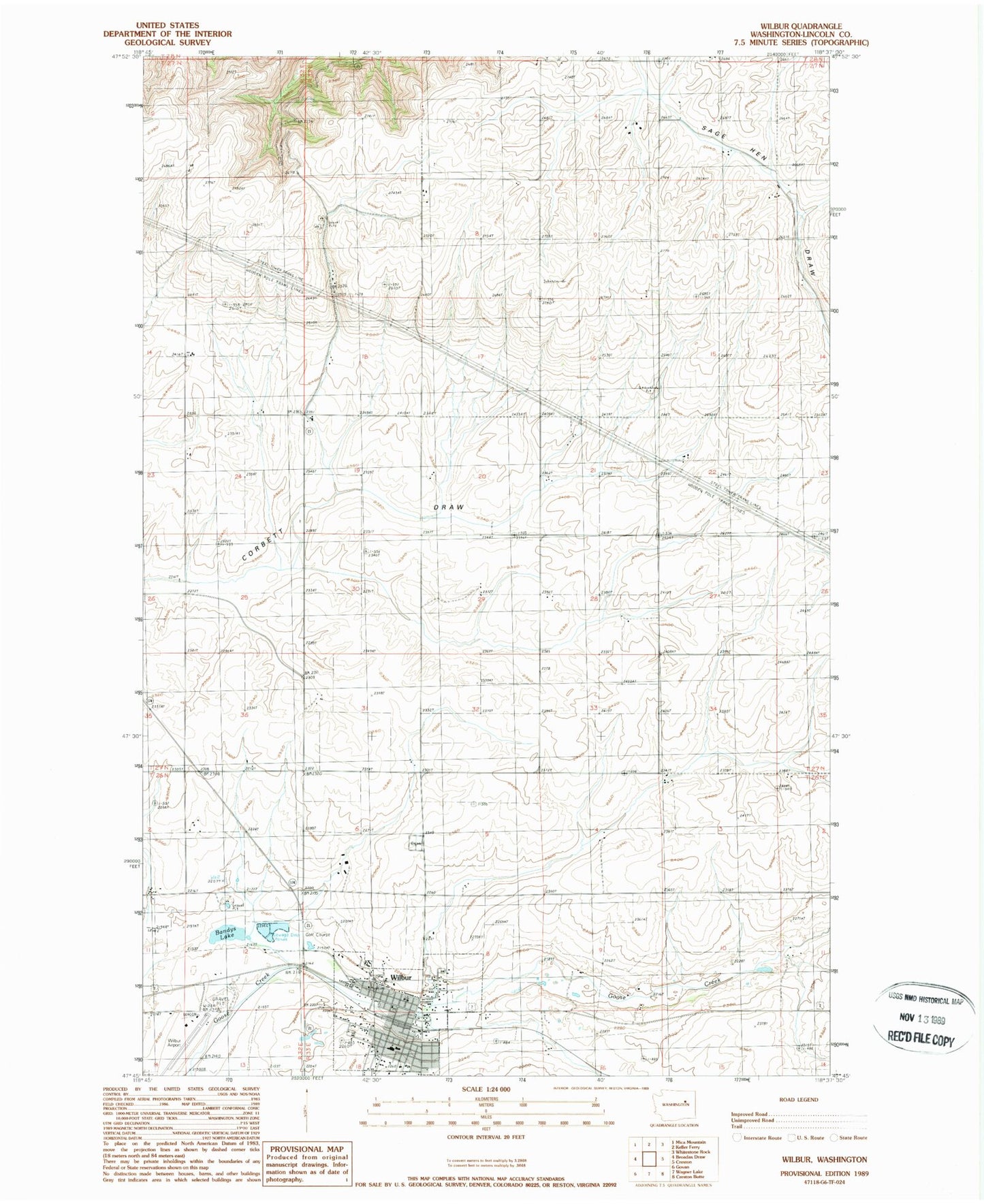 Classic USGS Wilbur Washington 7.5'x7.5' Topo Map Image