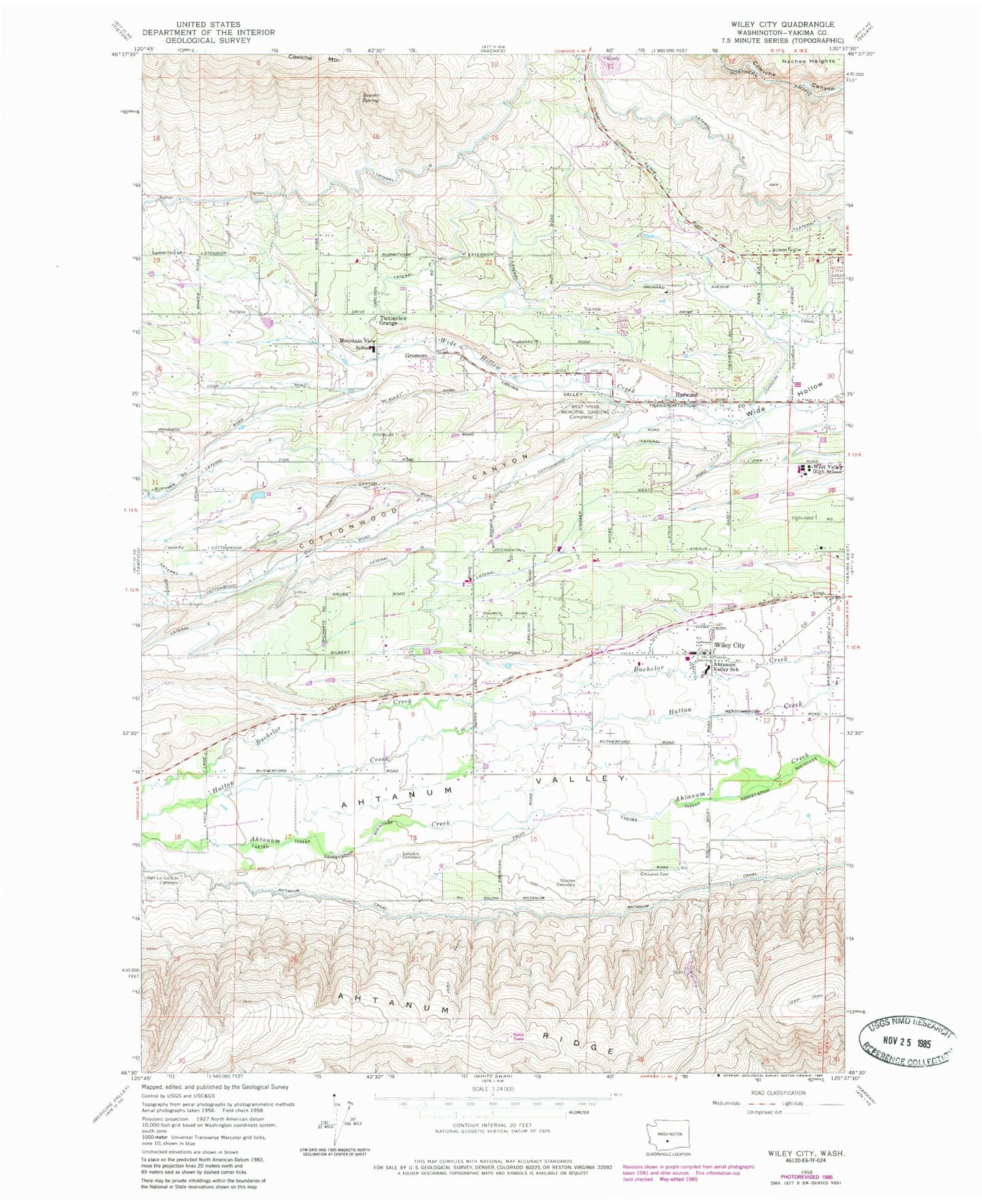 Classic USGS Wiley City Washington 7.5'x7.5' Topo Map Image