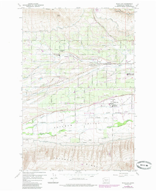 Classic USGS Wiley City Washington 7.5'x7.5' Topo Map Image