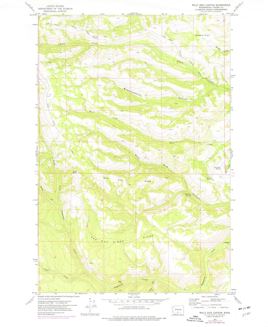 Classic USGS Willy Dick Canyon Washington 7.5'x7.5' Topo Map Image