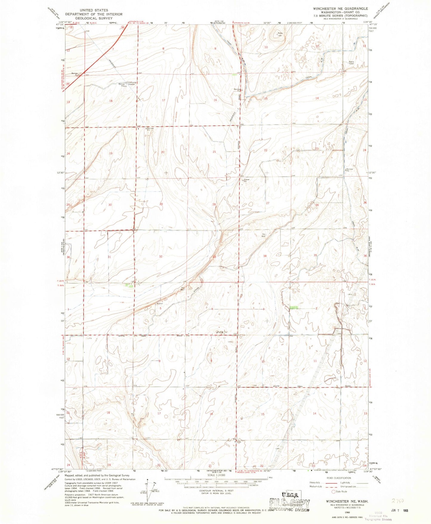 Classic USGS Winchester NE Washington 7.5'x7.5' Topo Map Image