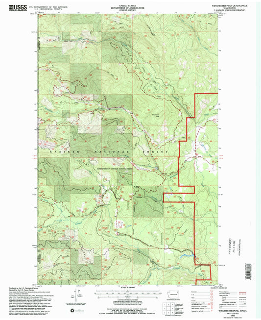 Classic USGS Winchester Peak Washington 7.5'x7.5' Topo Map Image
