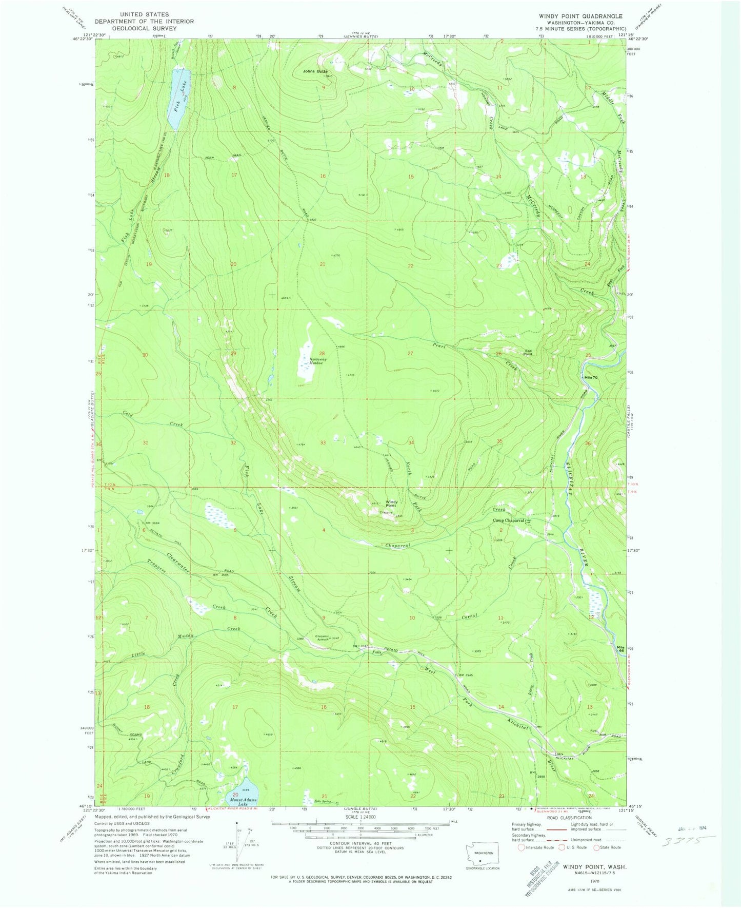 Classic USGS Windy Point Washington 7.5'x7.5' Topo Map Image