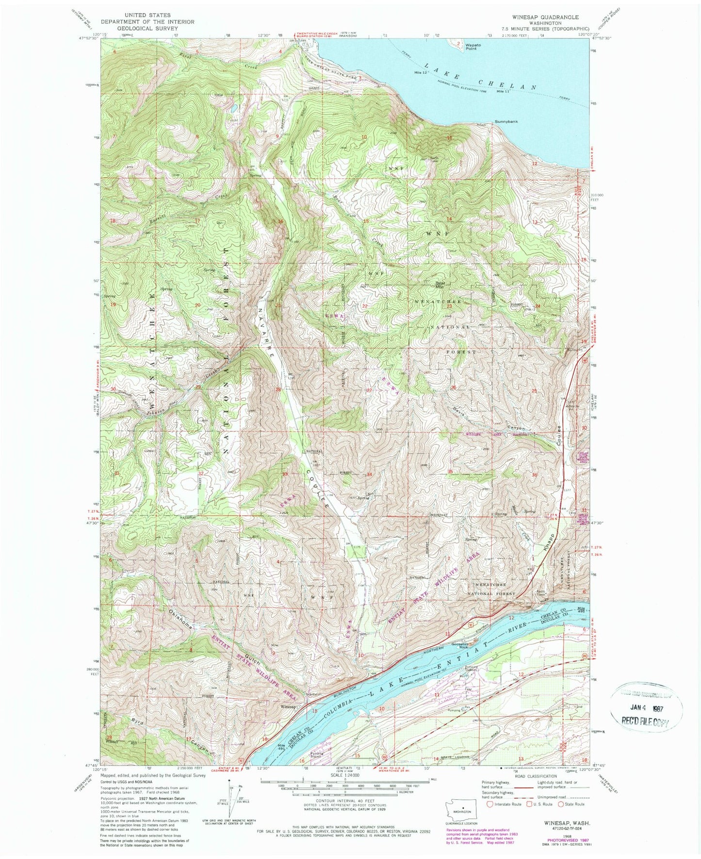 Classic USGS Winesap Washington 7.5'x7.5' Topo Map Image