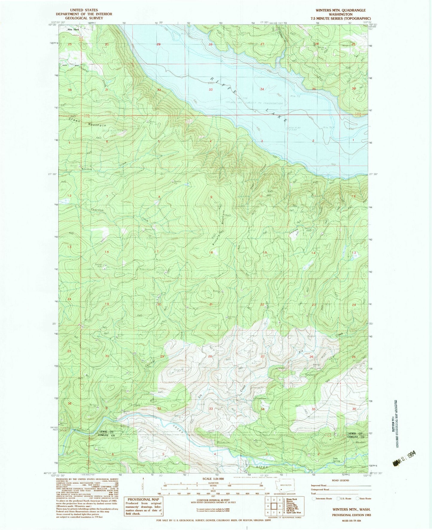 Classic USGS Winters Mountain Washington 7.5'x7.5' Topo Map Image