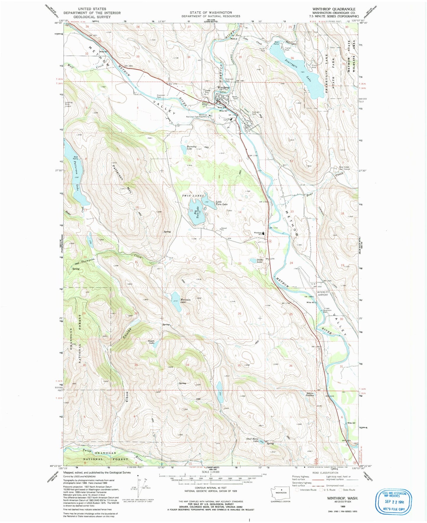Classic USGS Winthrop Washington 7.5'x7.5' Topo Map Image