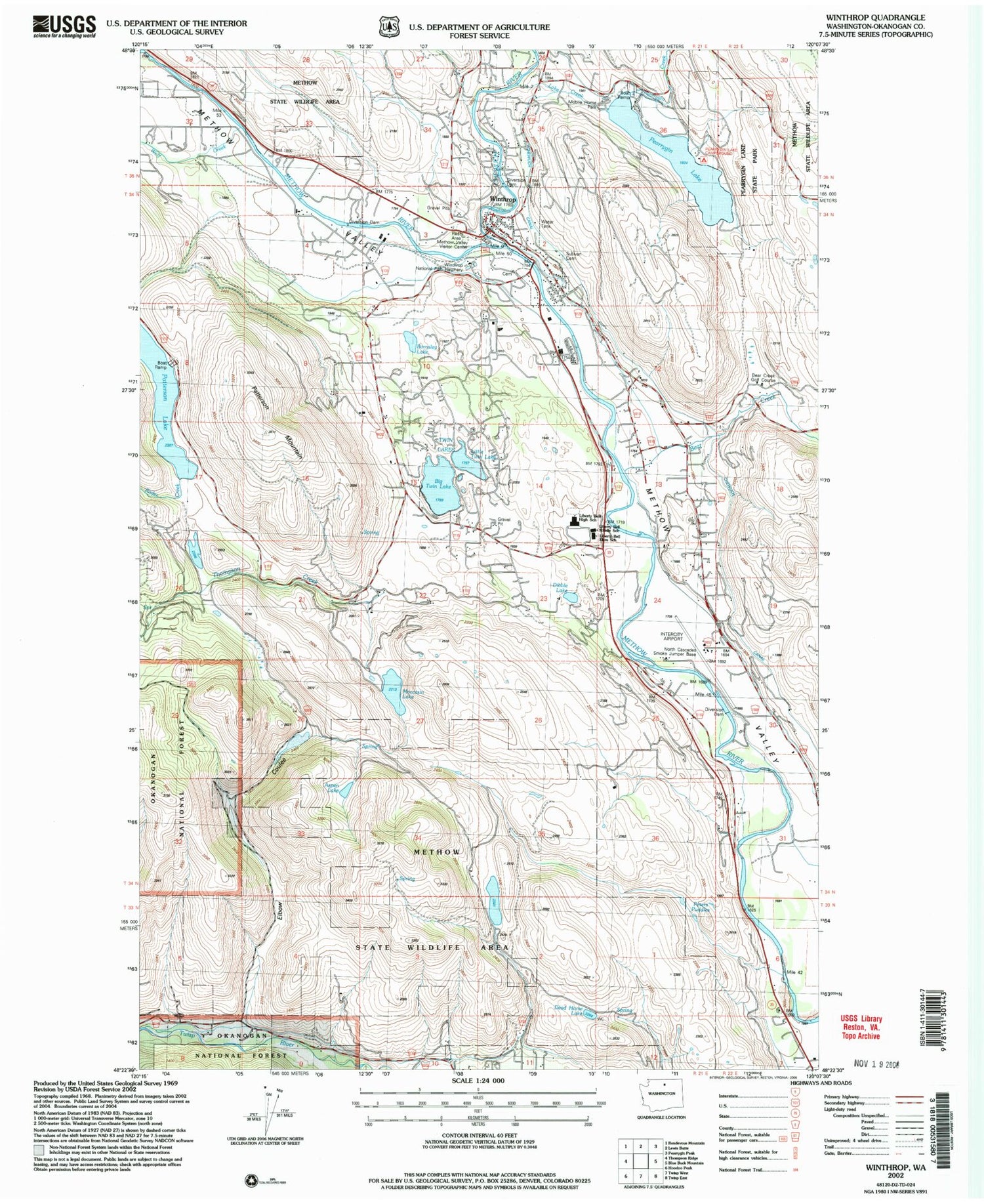 Classic USGS Winthrop Washington 7.5'x7.5' Topo Map Image