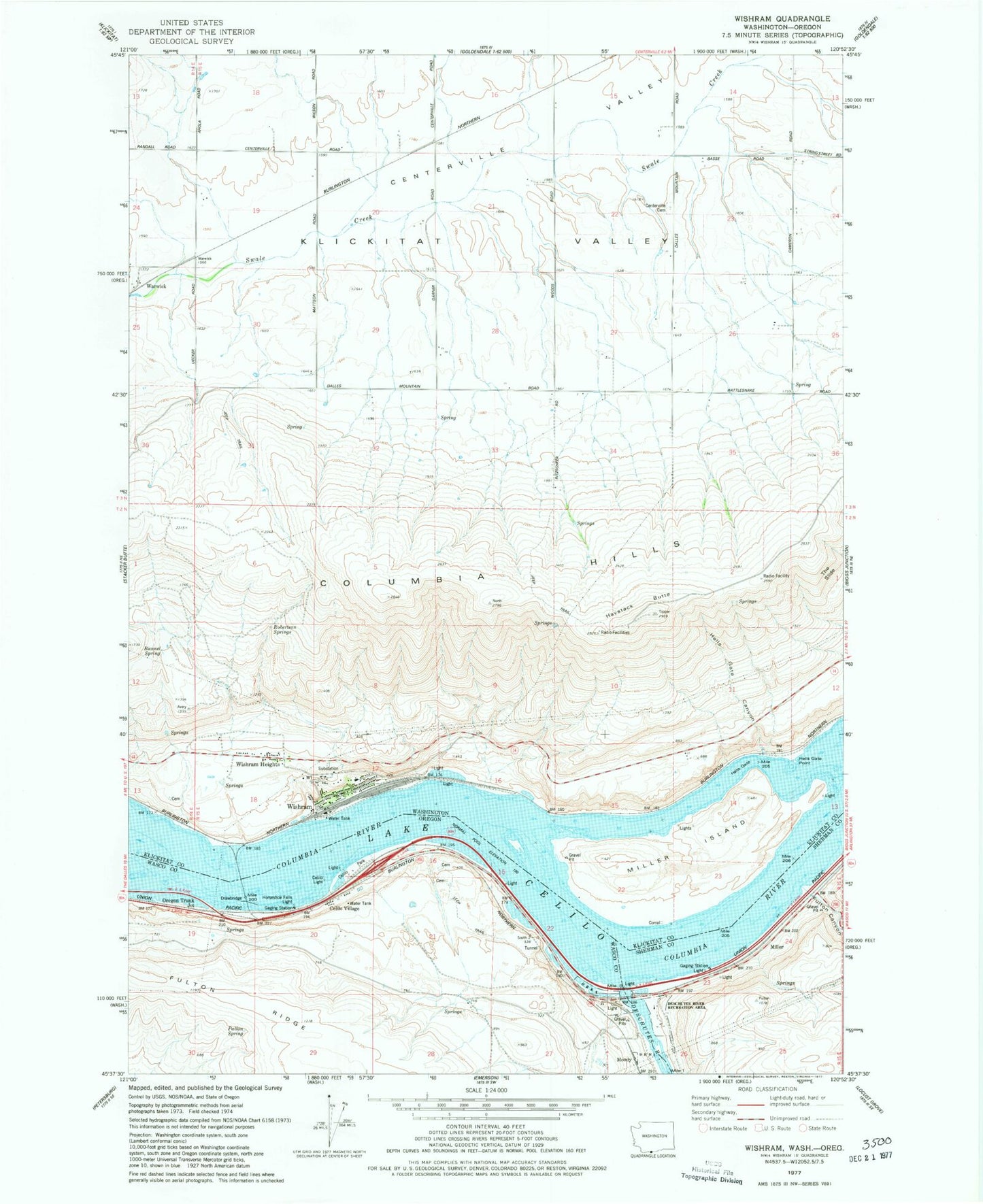 Classic USGS Wishram Washington 7.5'x7.5' Topo Map Image
