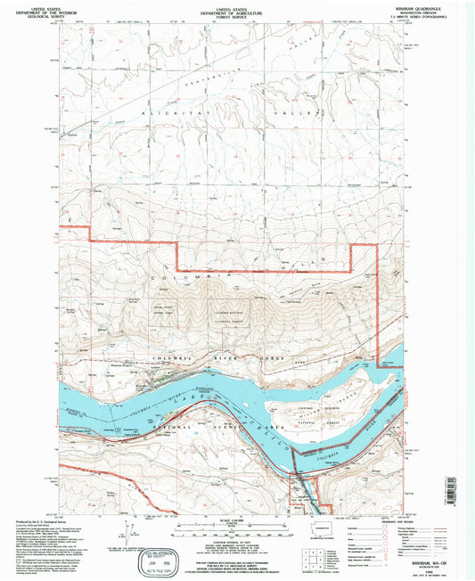 Classic USGS Wishram Washington 7.5'x7.5' Topo Map Image