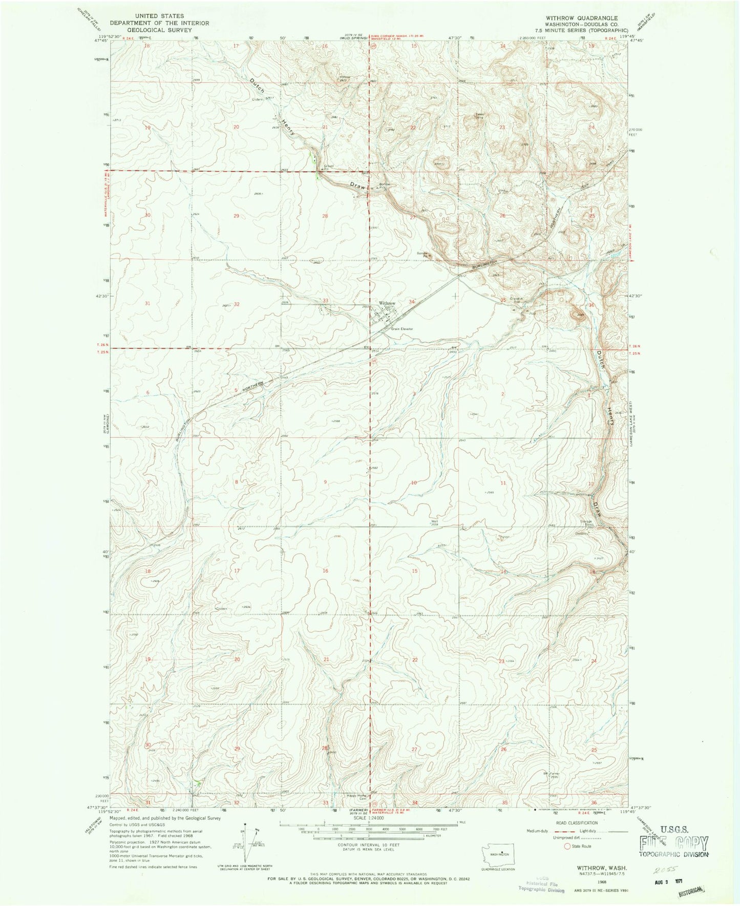 Classic USGS Withrow Washington 7.5'x7.5' Topo Map Image