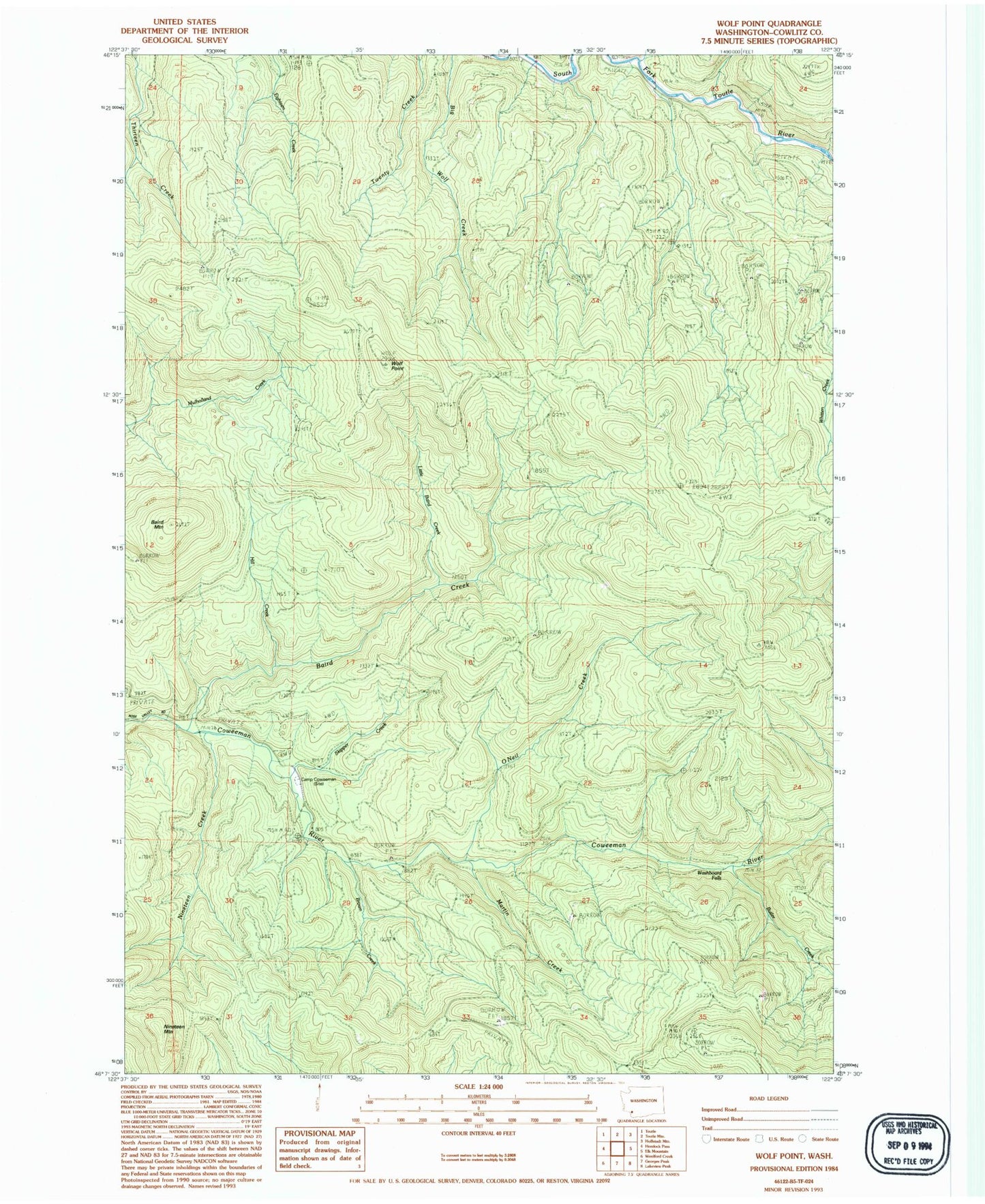 Classic USGS Wolf Point Washington 7.5'x7.5' Topo Map Image