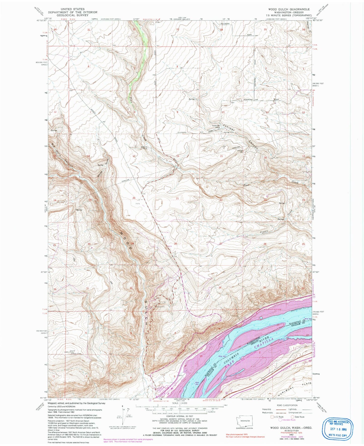 Classic USGS Wood Gulch Washington 7.5'x7.5' Topo Map Image