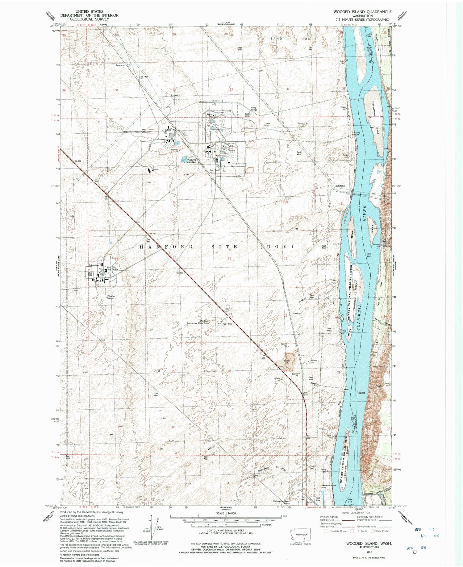 Classic USGS Wooded Island Washington 7.5'x7.5' Topo Map Image