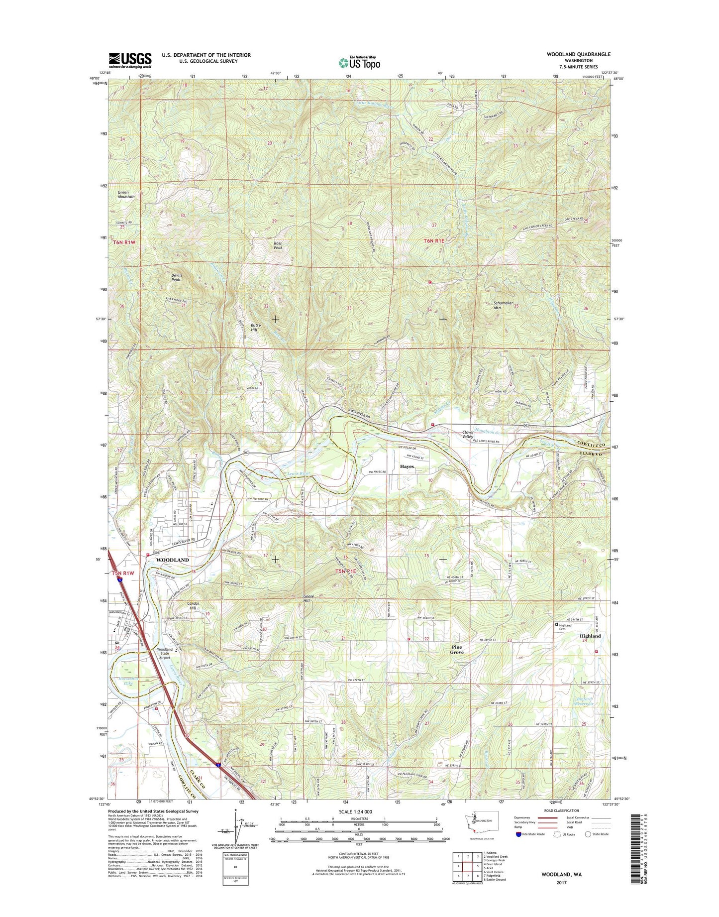 Woodland Washington US Topo Map Image
