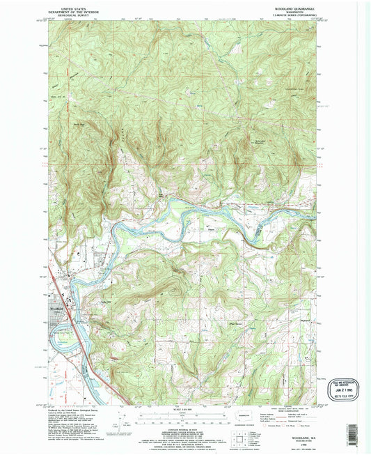 Classic USGS Woodland Washington 7.5'x7.5' Topo Map Image