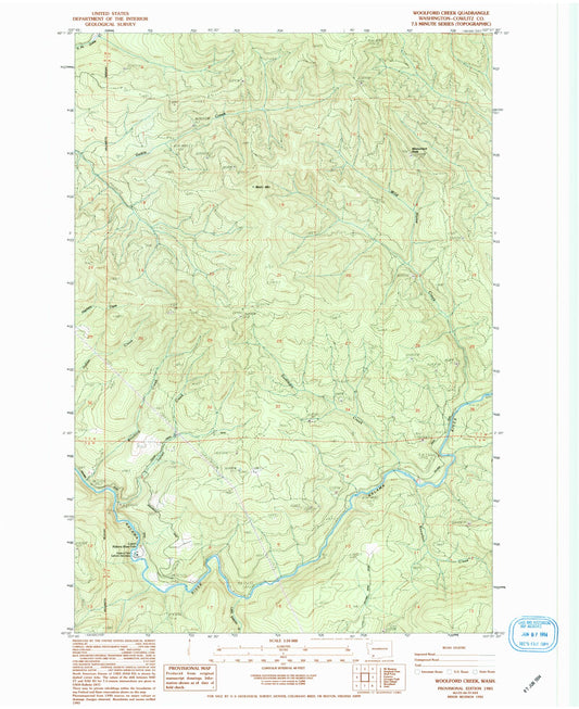 Classic USGS Woolford Creek Washington 7.5'x7.5' Topo Map Image