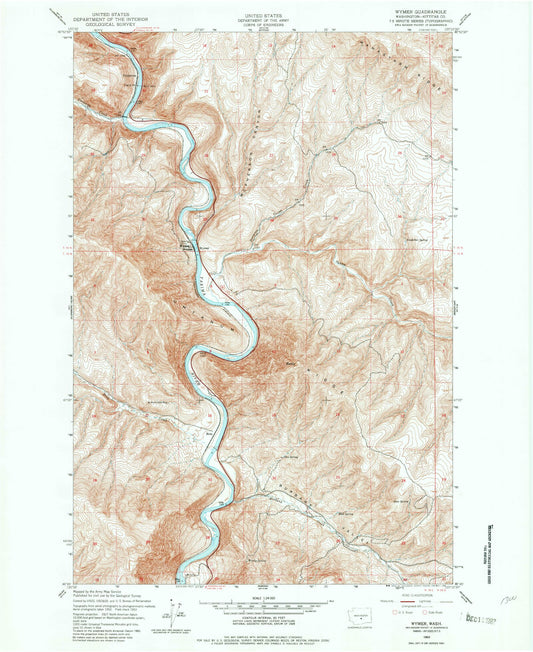 Classic USGS Wymer Washington 7.5'x7.5' Topo Map Image