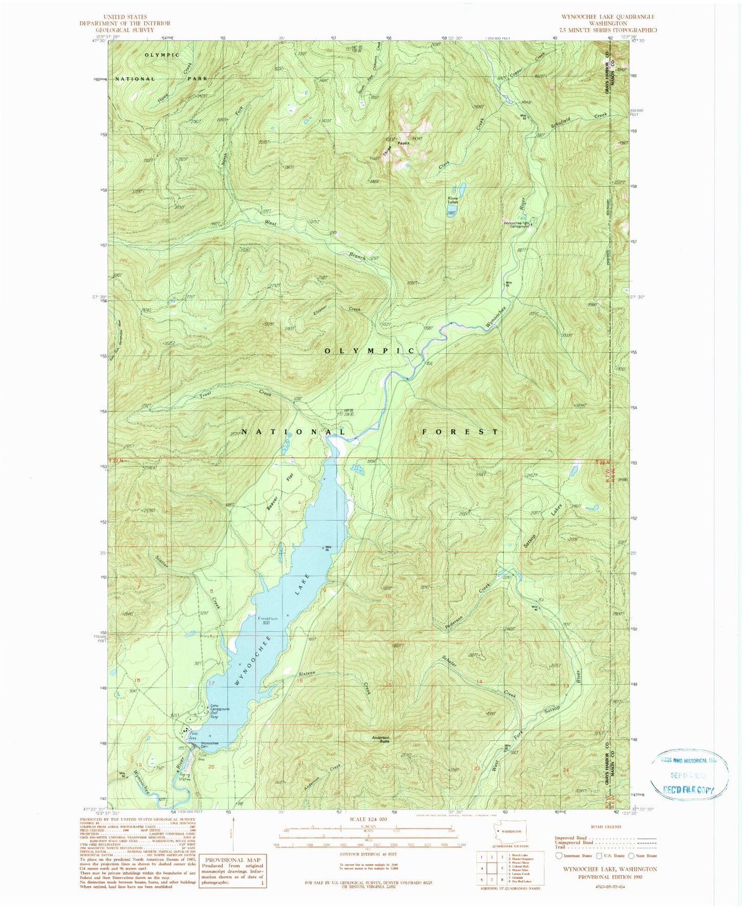 Classic USGS Wynoochee Lake Washington 7.5'x7.5' Topo Map Image