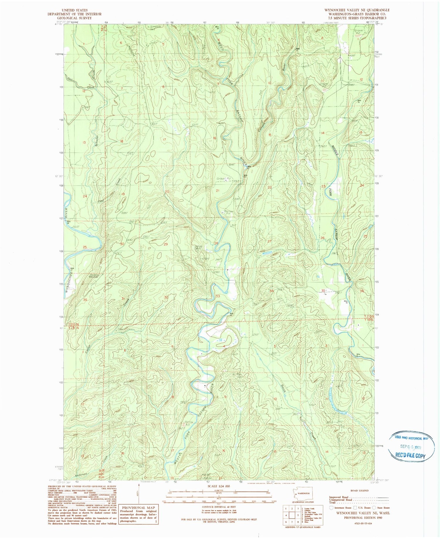 Classic USGS Wynoochee Valley NE Washington 7.5'x7.5' Topo Map Image