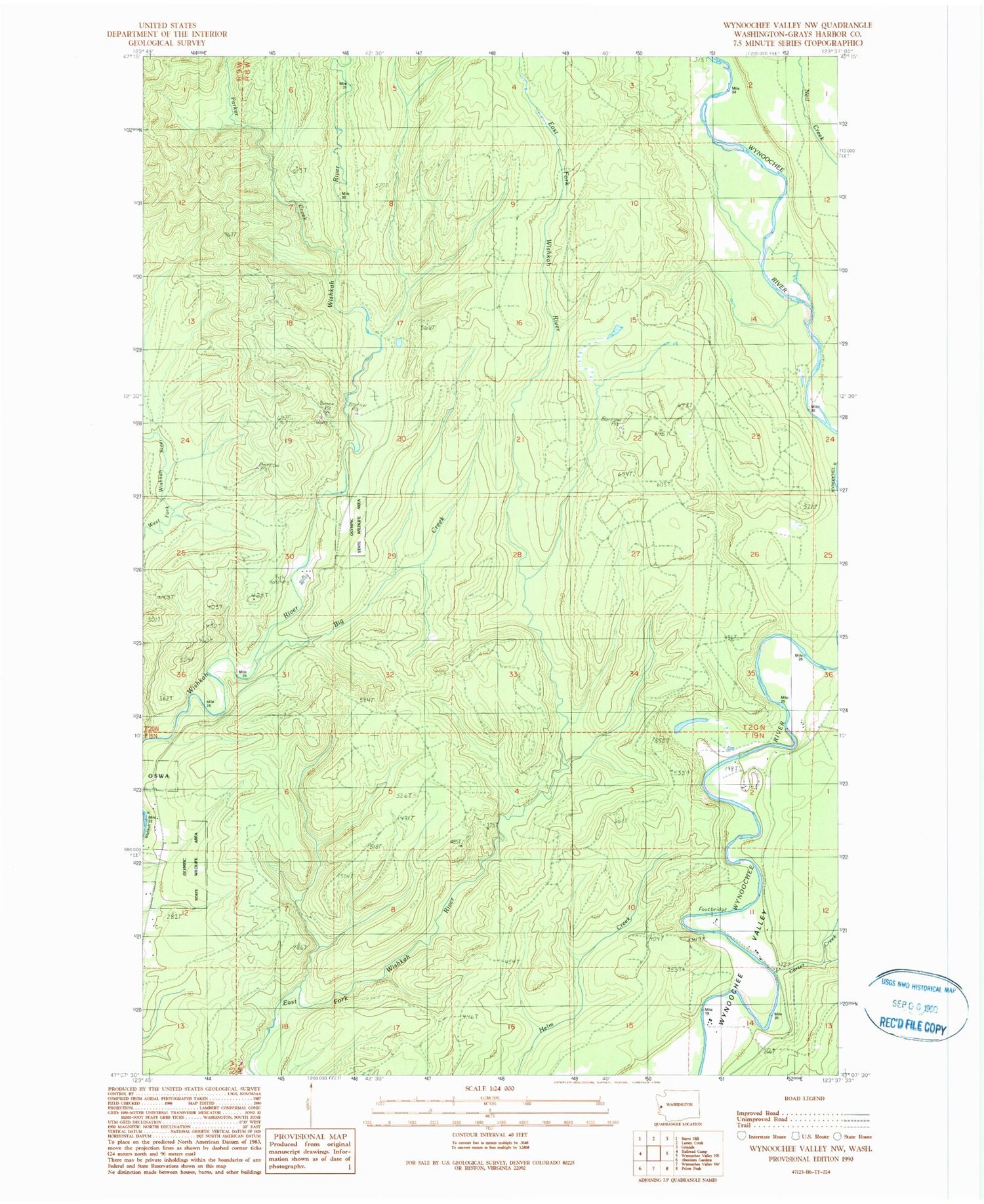 Classic USGS Wynoochee Valley NW Washington 7.5'x7.5' Topo Map Image