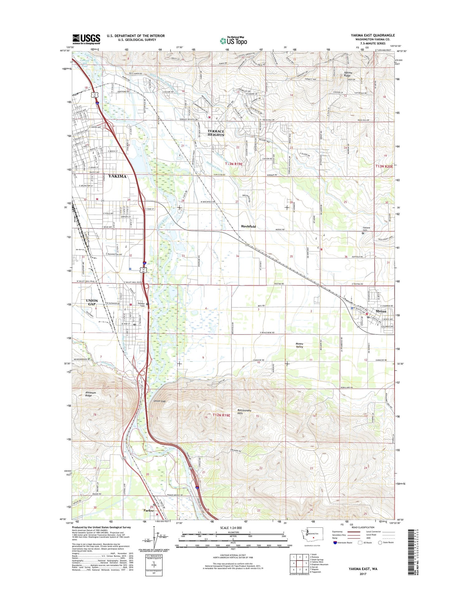 Yakima East Washington US Topo Map Image