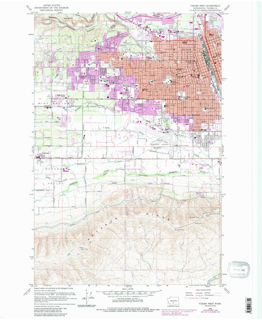 Classic USGS Yakima West Washington 7.5'x7.5' Topo Map Image