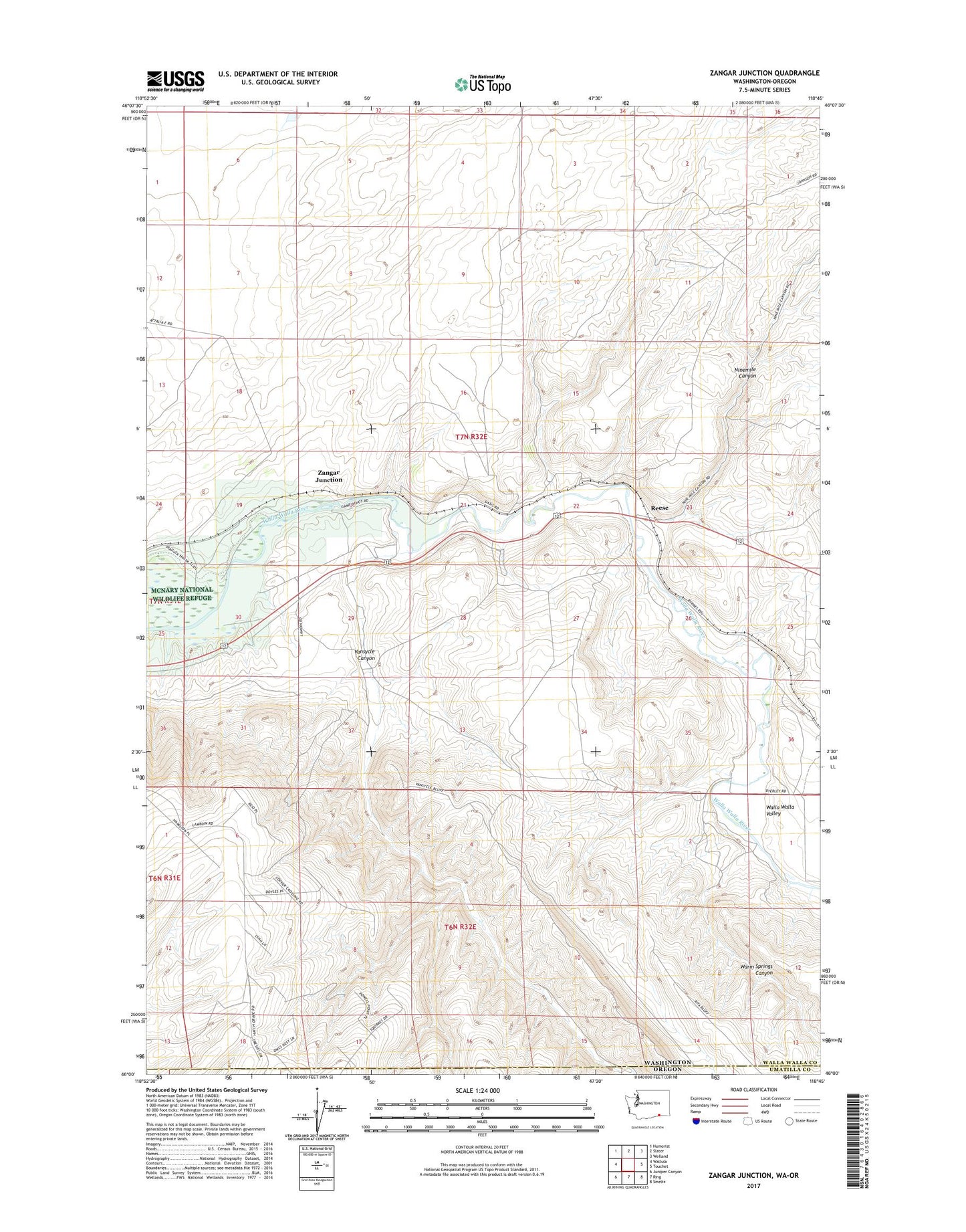 Zangar Junction Washington US Topo Map Image