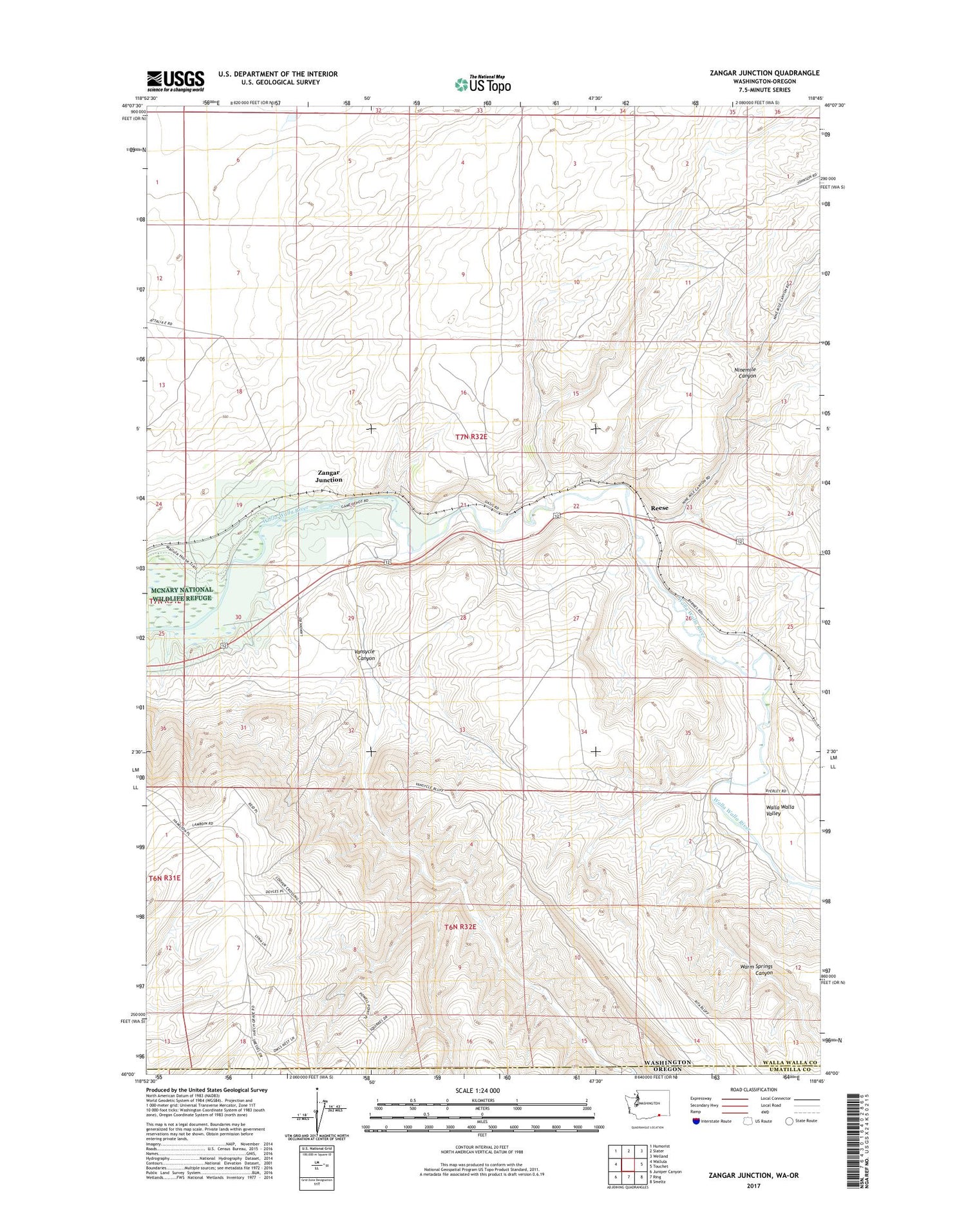 Zangar Junction Washington US Topo Map Image
