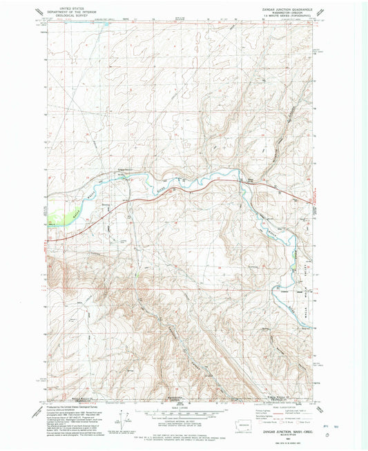 Classic USGS Zangar Junction Washington 7.5'x7.5' Topo Map Image