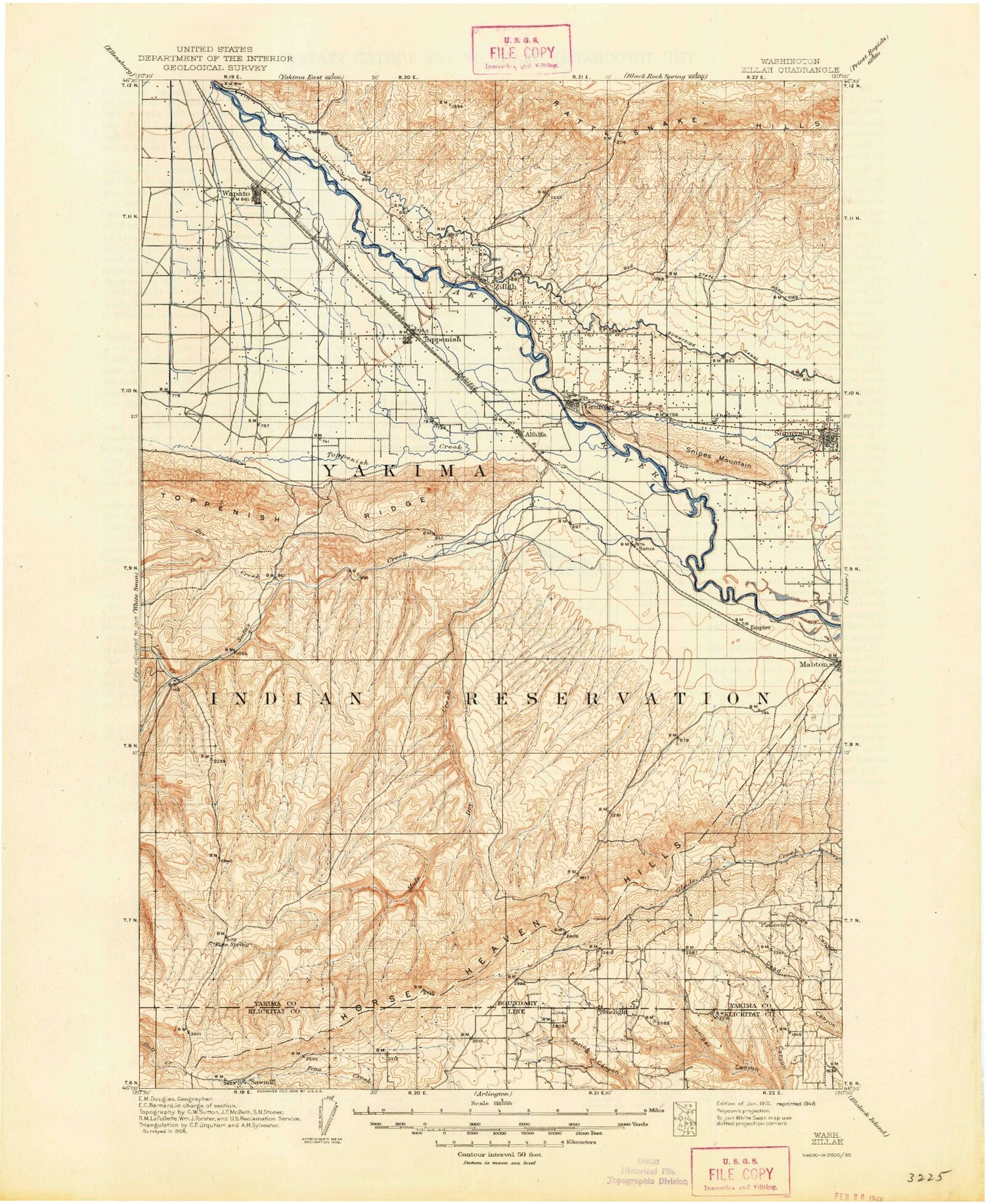 Historic 1910 Zillah Washington 30'x30' Topo Map Image