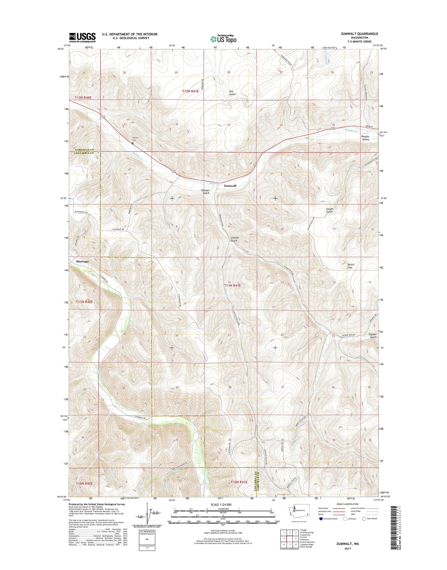 Zumwalt Washington US Topo Map Image