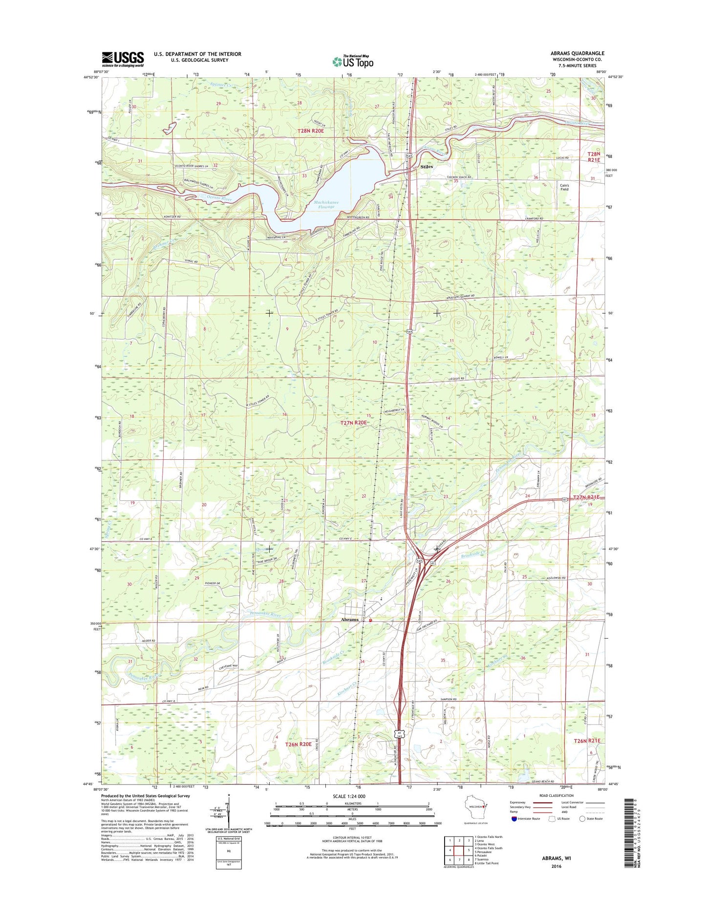 Abrams Wisconsin US Topo Map Image