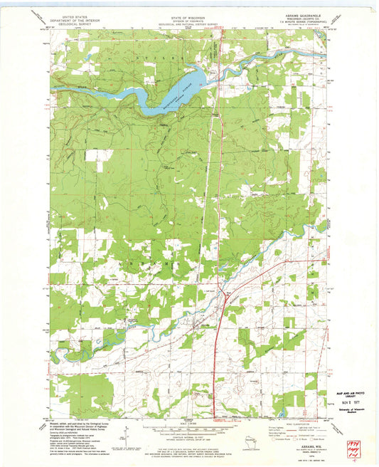 Classic USGS Abrams Wisconsin 7.5'x7.5' Topo Map Image